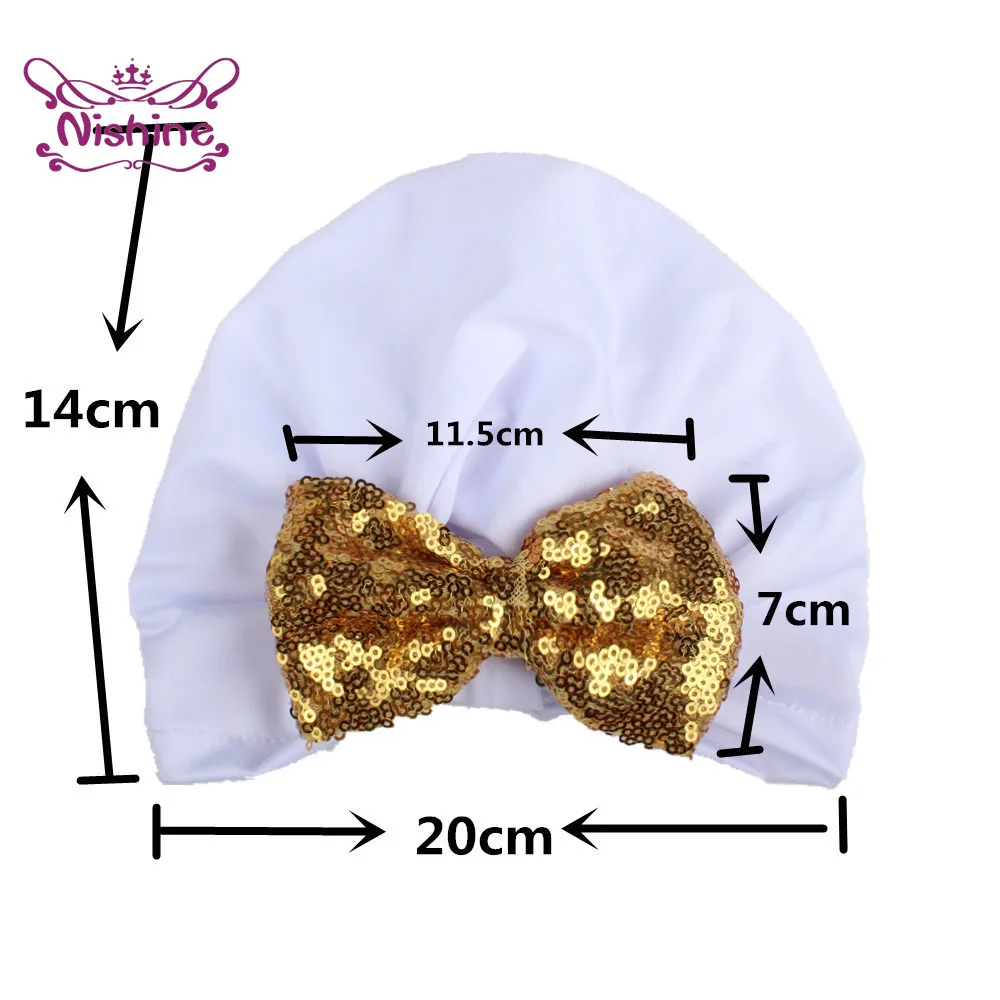 

11.5*7 CM Solid Color Sequins Bowknot Bohemian Indian Hats Handmade Knotted Infant Beanie Caps Children Turban Photography Props