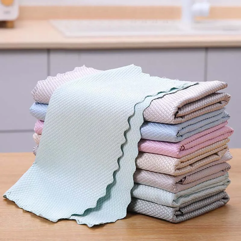 

1Pcs Non-Marking Fish Scale Wipes Kitchen Table Cleaning Towel Absorbent Non-Linting Wipe Glass Bowl Table Mirror Kitchen Supply