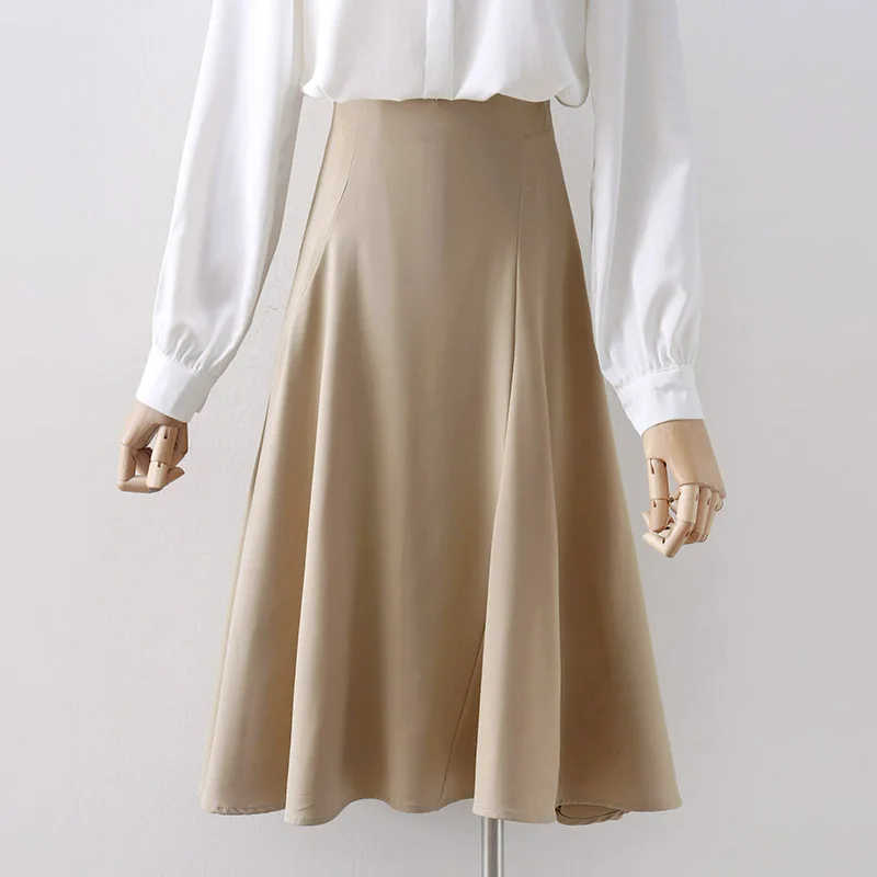 

Новинка 2021, Женская Весенняя юбка трапециевидной формы с высокой талией, модная однотонная элегантная юбка средней длины, Faldas Jupe Femme Saia