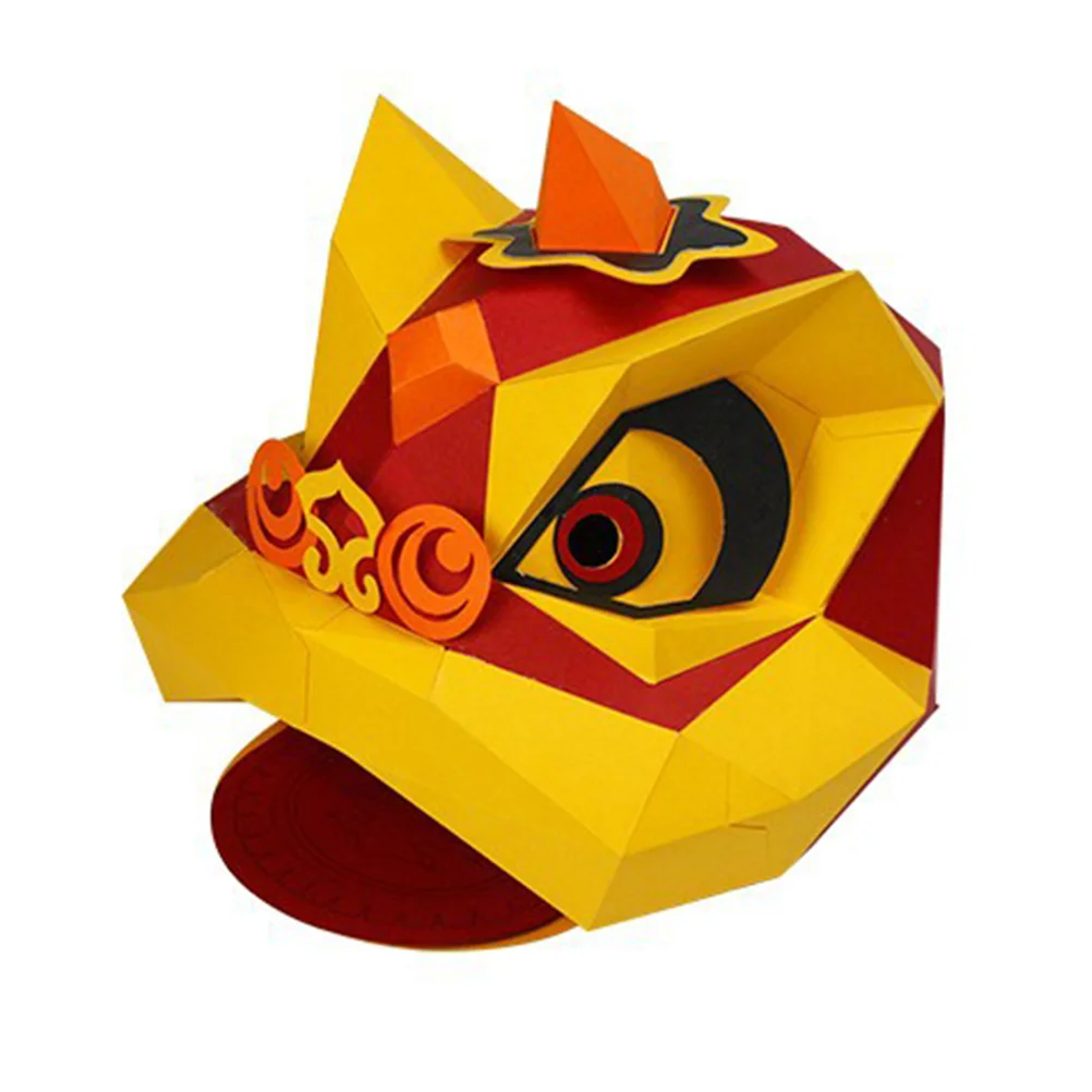 

1 Set Chinese Lion Dance Head Mask 3D Paper Headgear DIY Paper Craft Model Mask