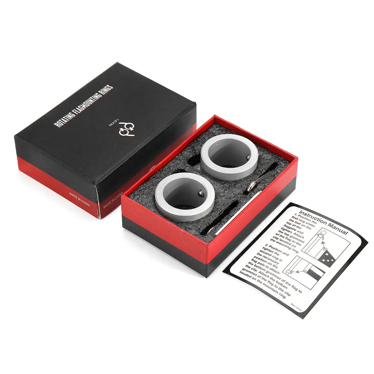 

1Pair Aluminum Alloy Flag Pole Rings 360 Degree Rotating Flagpole Flag Mounting Rings Kit with Carabiner for 1.26 Inch Flagpole