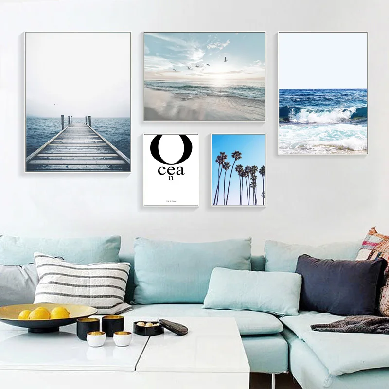 Океанический пейзаж холст Постер скандинавский пляж искусство печать на стене