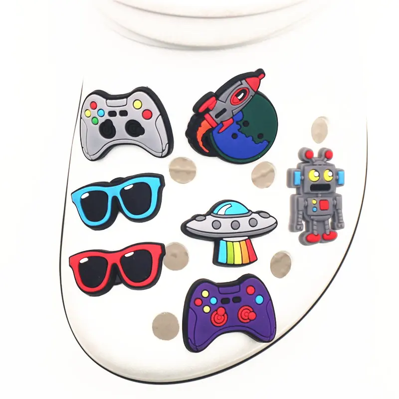 Single Sale 1Pcs Shoe Charms Novelty Spaceship/Sunglasses/Robot Shoes Accessories Shoe Decoration for croc jibz Kids Party X-mas