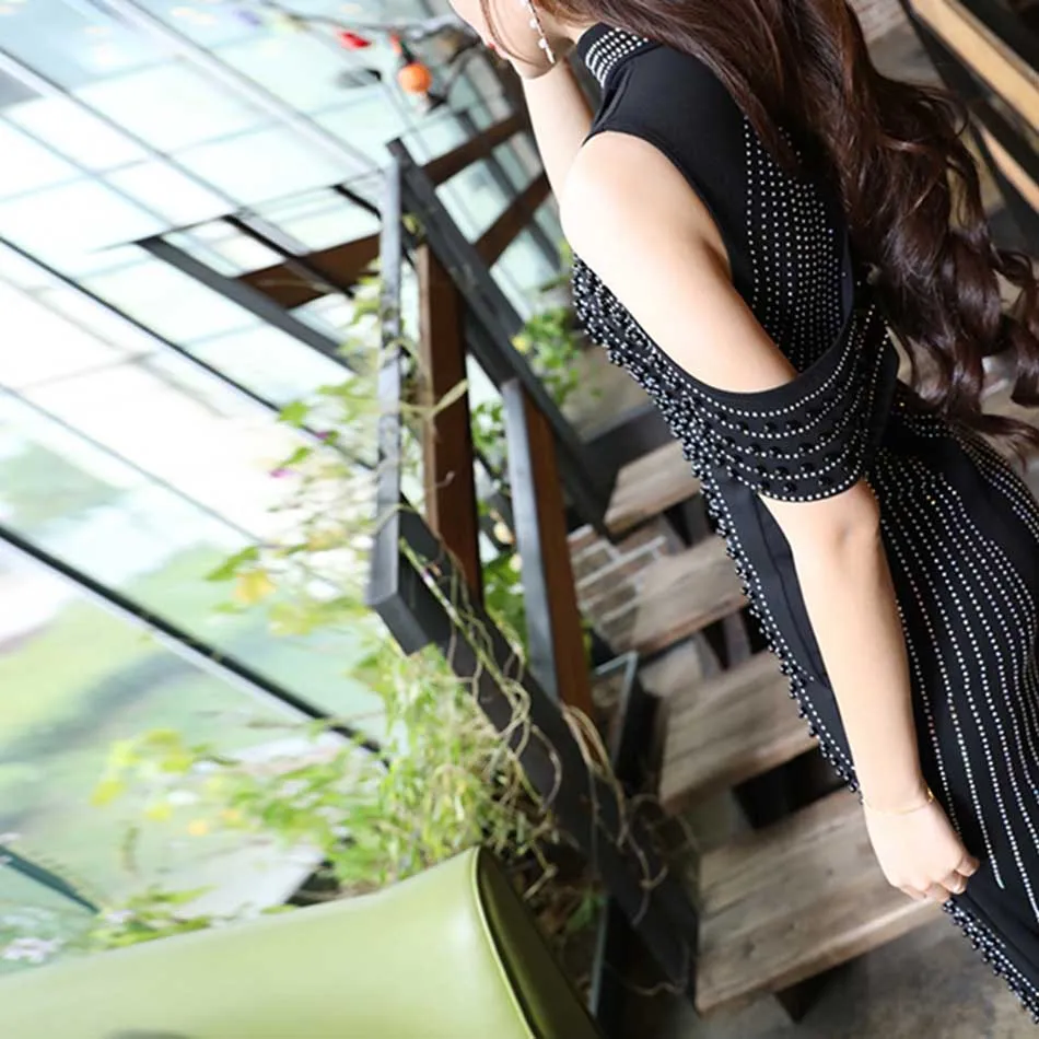 2020 шикарное женское черное белое платье без рукавов с бисером вечерние платья