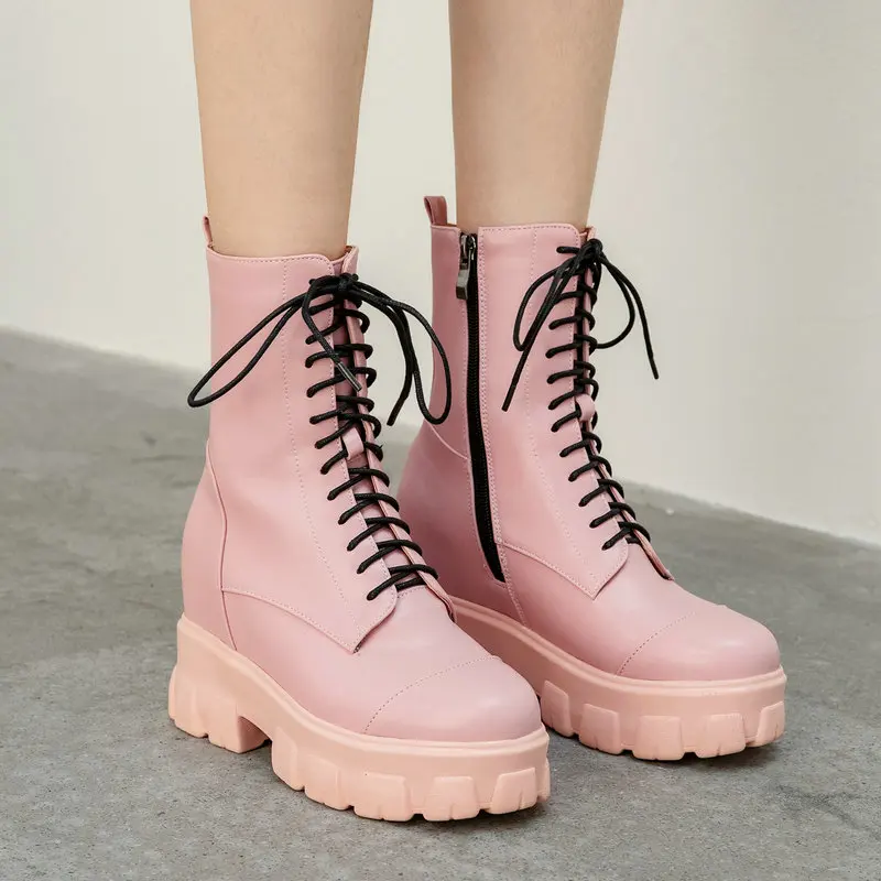 Женские ботинки на платформе черные белые розовые ботильоны высоком каблуке