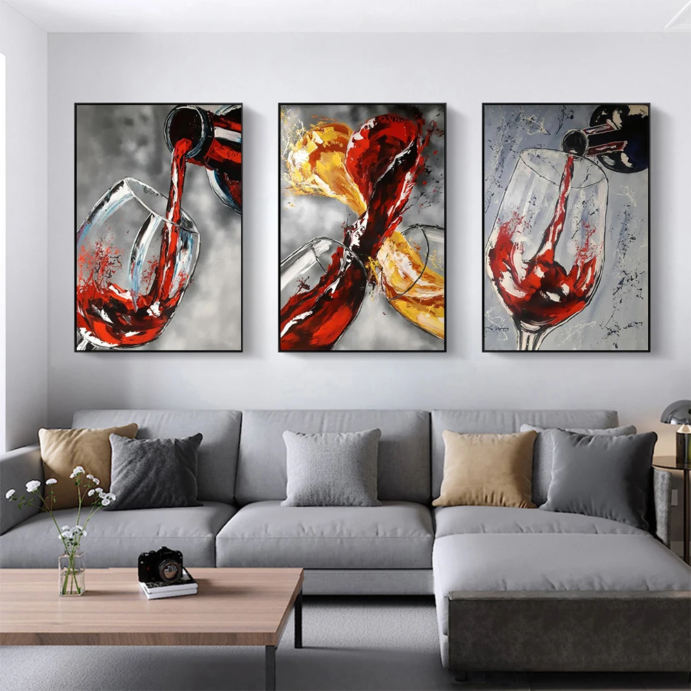 

for Kitchen Decor Red Wine Glass Canvas Picture Vintage Wall Art Prints Paintings for Bedroom Frameless Poster On The Wall