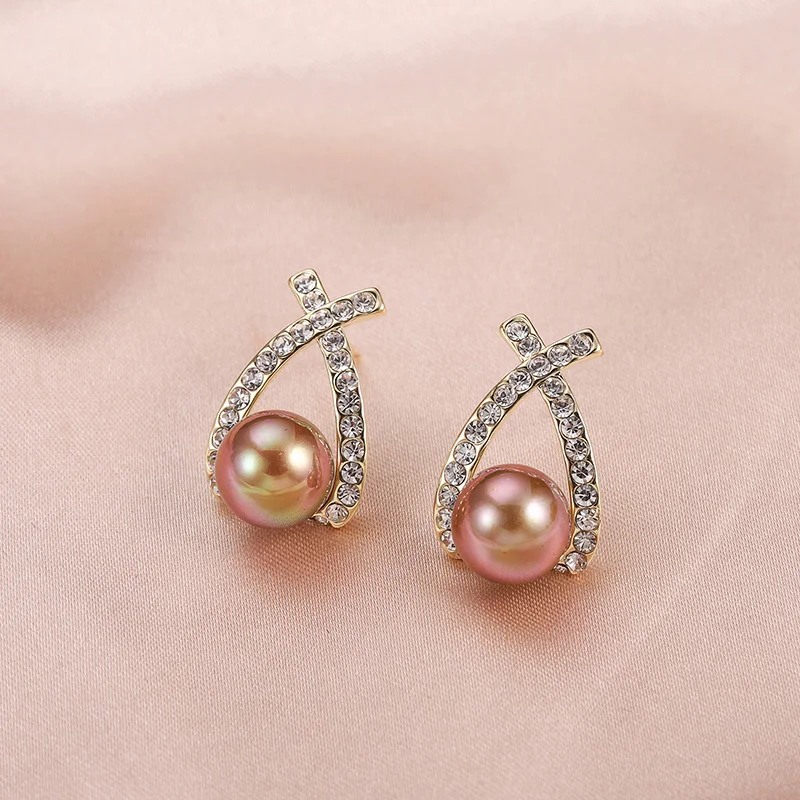

Dorado Elegant Simulated Pearl Drop Earrings For Women Classic Cross Inlaid AAA Zircon Pendientes Brincos Fashion Jewelry Gift