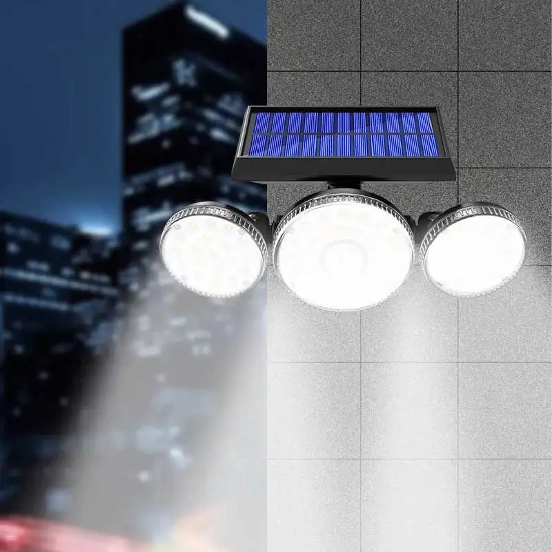 Уличная Светодиодная лампа с 3 головками и датчиком движения широкоугольное