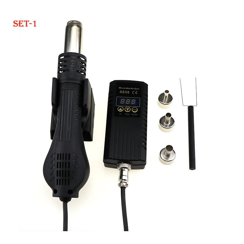 SET-1 Паяльная станция BGA 8858 портативная фена для горячего воздуха 220 В с вилкой ЕС ручная Тепловая пушка со сварочным паяльником Инструменты для ремонта - Цвет: SET-1