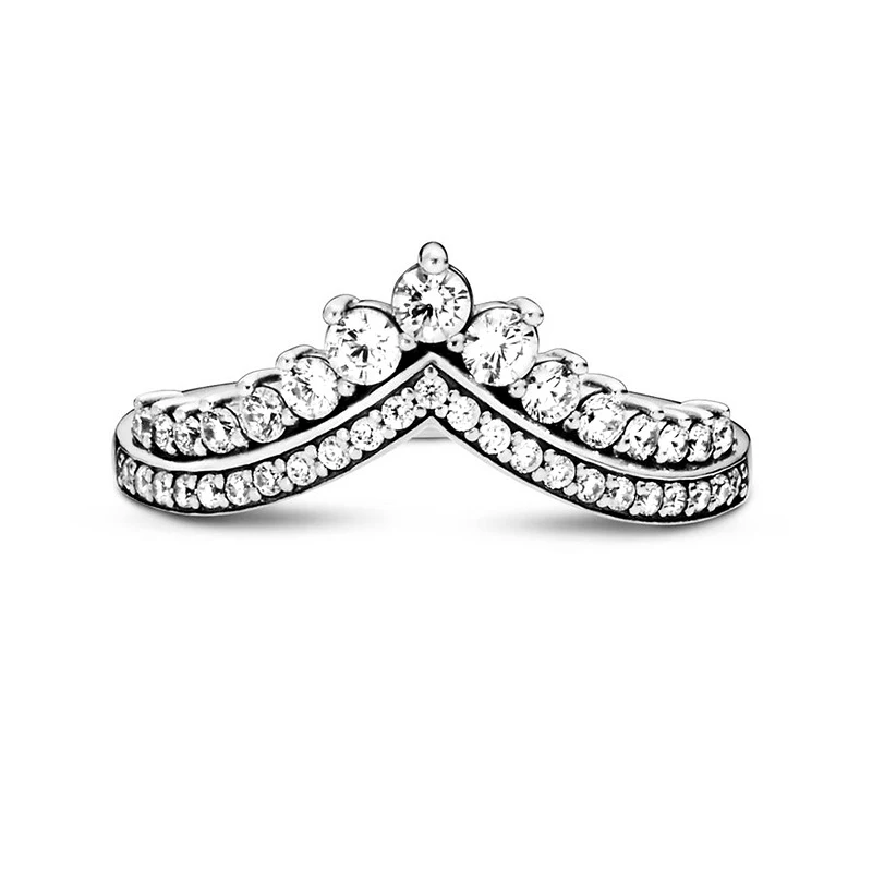 

Zircon Crown Finger Ring Classic Stackable Silver Jewelry For Women Wedding Gift