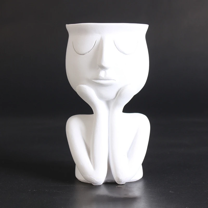 

Humanoid Flower Pot Art Crafted Hand Rest Face Planter Imitation Flowerpot Water Storage Plant Permeable Type Home Plant
