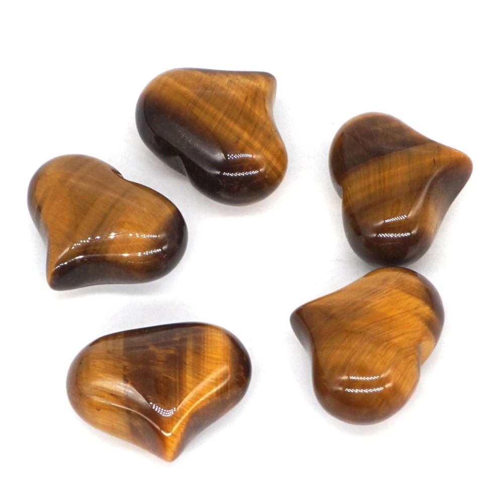 

1" Puffy Love Heart Assorted Natural Yellow Tiger Eye Hand Carving Reiki Healing Energy Chakra Gift 2pcs