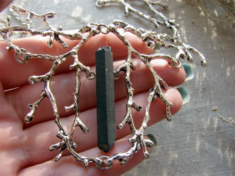 

Black Titanium Raw Quartz Branches Necklace Witch Pendant Fantasy Forest Jewelry Gothic Jewelry Statement Wedding Magic Wiccan