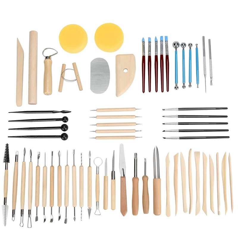 

62Pcs Pottery Tools Clay Sculpting Tools Set Clay Cleaning Tools Kits Rock Painting Kit for Sculpture Pottery Art Crafts