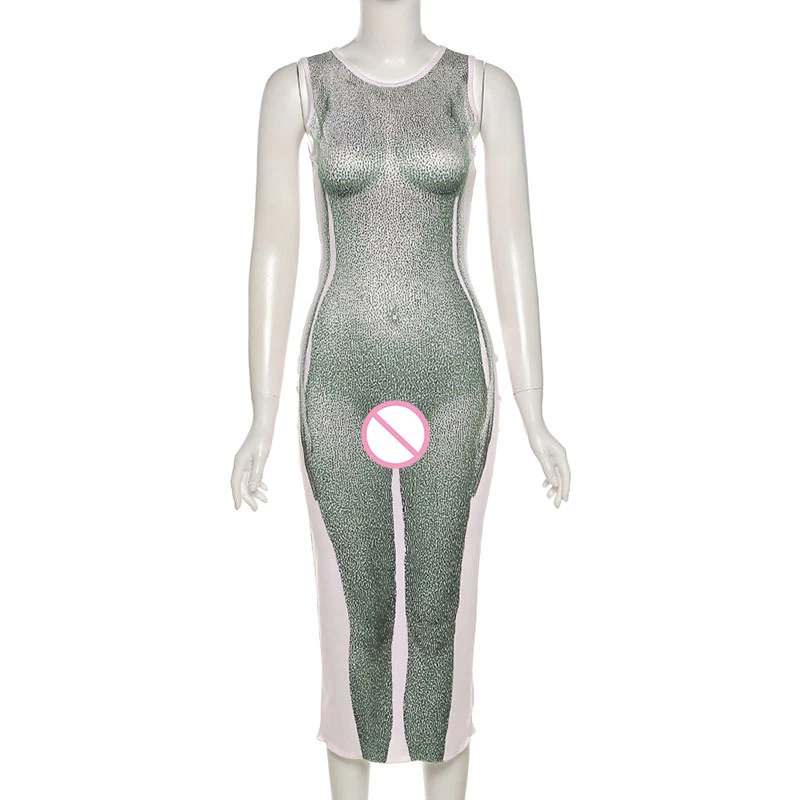 Платье макси Adogirl с 3D принтом тела для женщин сексуальное облегающее платье без