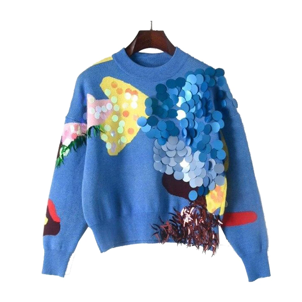 

Handmade Aquatic 3D Pattern Sequin & Beaded Sweater