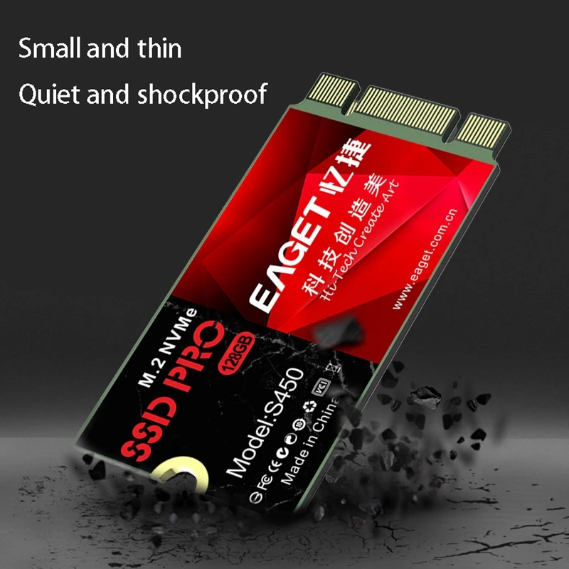 

EAGET S450 Solid State Drive, 128G SSD M.2 2242 PCIE-NVME 2 Channel Dual Interface Notebook Solid State Drive