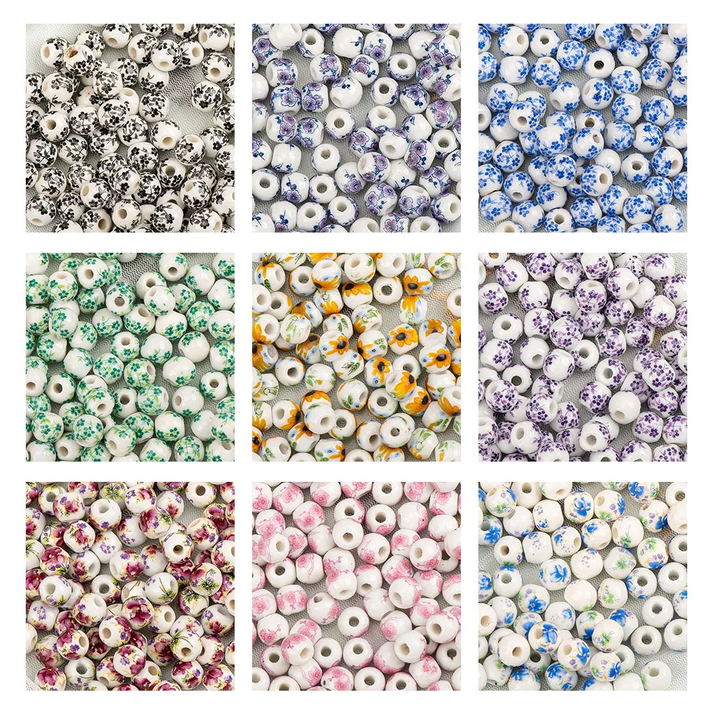 

8# 100pcs Jingdezhen Flower Ceramic DIY beads String Sell By Bags Procelain For Jewelry Making Lot Bead #A401A