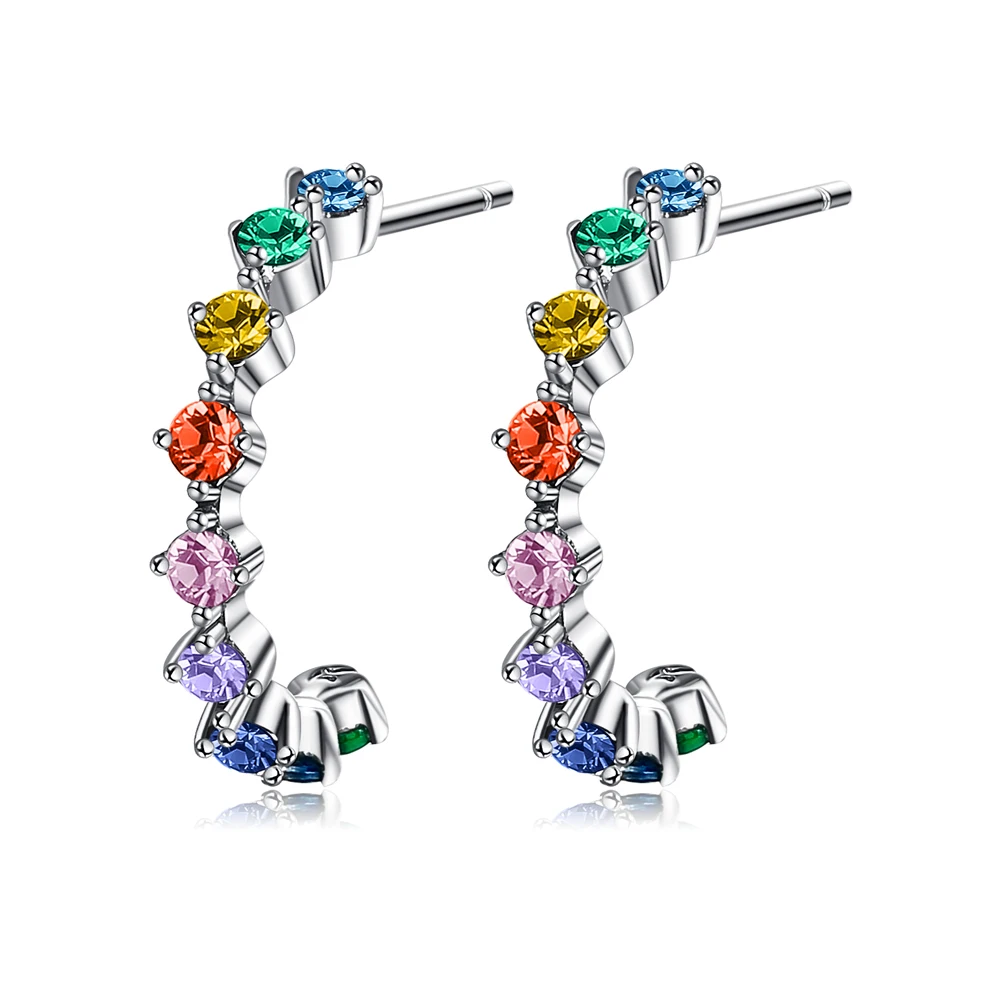 

ZEMIOR S925 Sterling Silver Stud Earring For Women Colorful Rainbow Cubic Zirconia Earring Elegent Festivel Gift Fine Jewelry