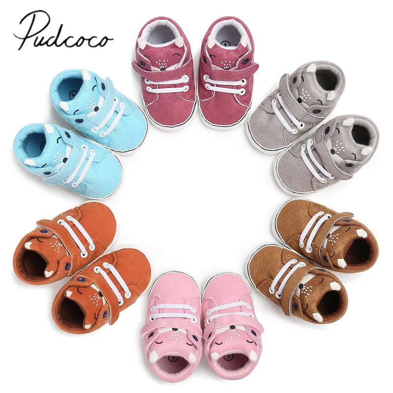 

Хлопковая теплая обувь для новорожденных девочек и мальчиков, однотонная Повседневная Демисезонная обувь с изображением медведя для детей...