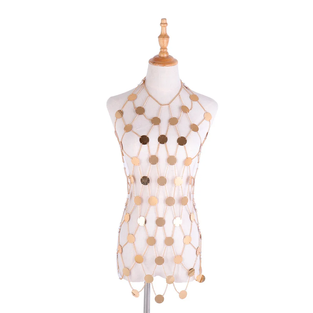 

European Hollow Out Acrylic Vest Necklace Body Chain Sexy Night Clubwear Summer Beach Bra Crop Tops Party Metal Body Jewelry New