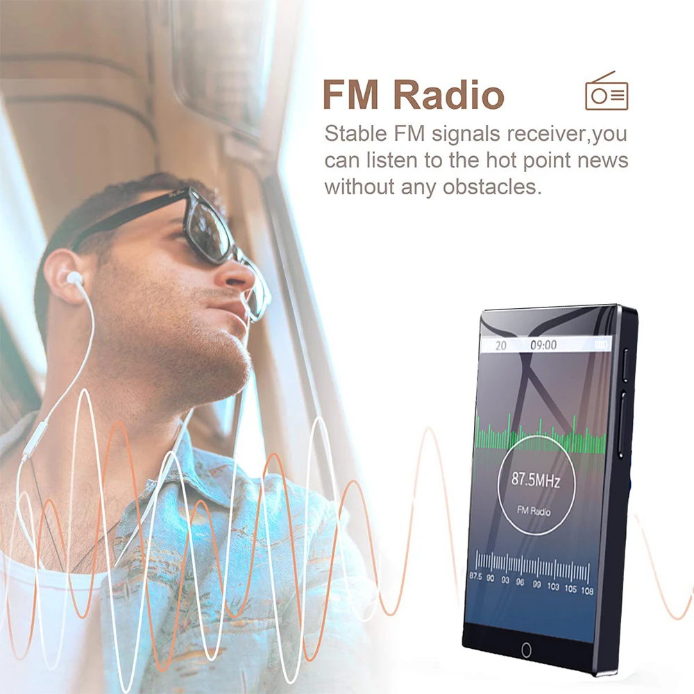 MP4-плеер с Bluetooth 5,0 HIFI полный сенсорный экран 4,0 дюймов Встроенный динамик поддержка fm-радио запись электронная книга игра видео