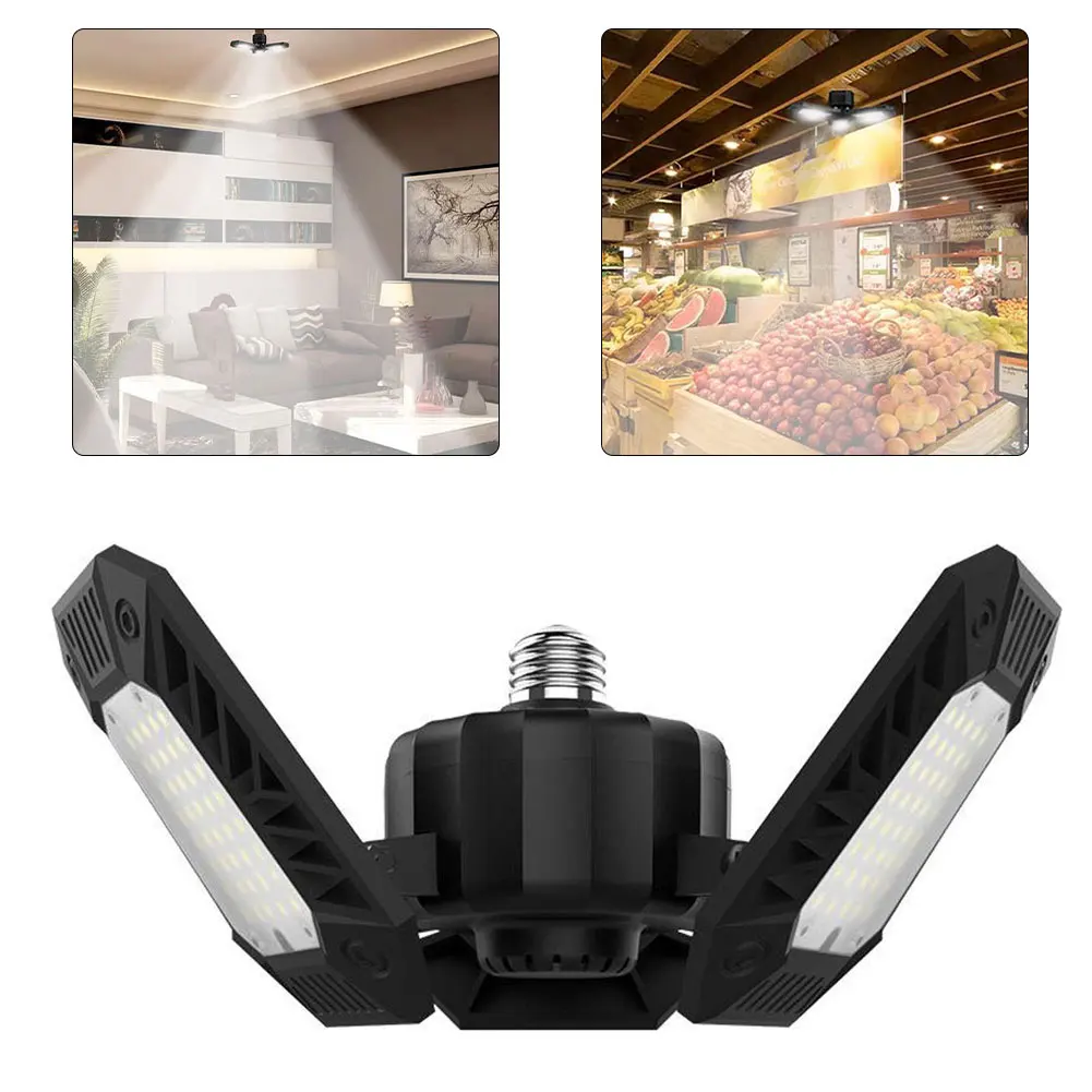 

LED Garage Light Folding Ceiling Light Warehouse Lighting E27 100W Adjustable 3 Leaf Adjustable Panel Deformable Lamp For Garage