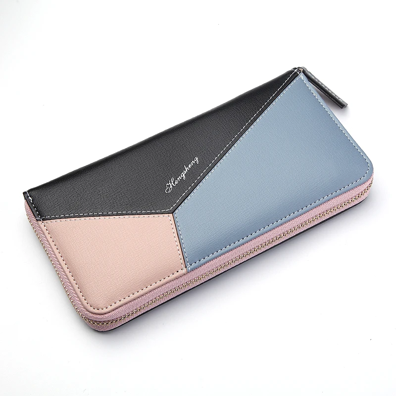

Geometric Women Wallets with Zipper Pink Phone Pocket Purse Card Holder Patchwork Women Long Wallet Lady Coin Purse carteira