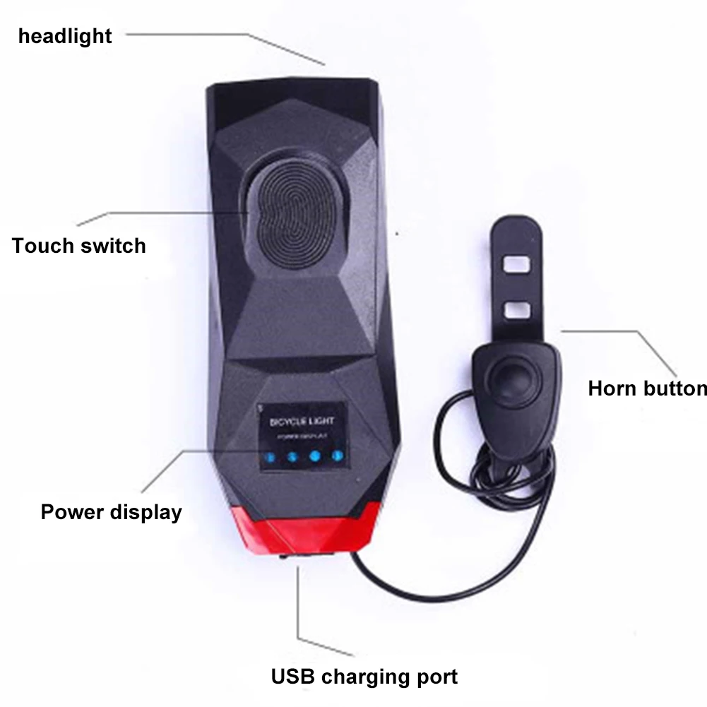 

Bicycle Accessories Bike Light High with Horn Brightness USB Rechargeable Headlight 140dB Horn 3 Lighting Modes+4 Sound Modes