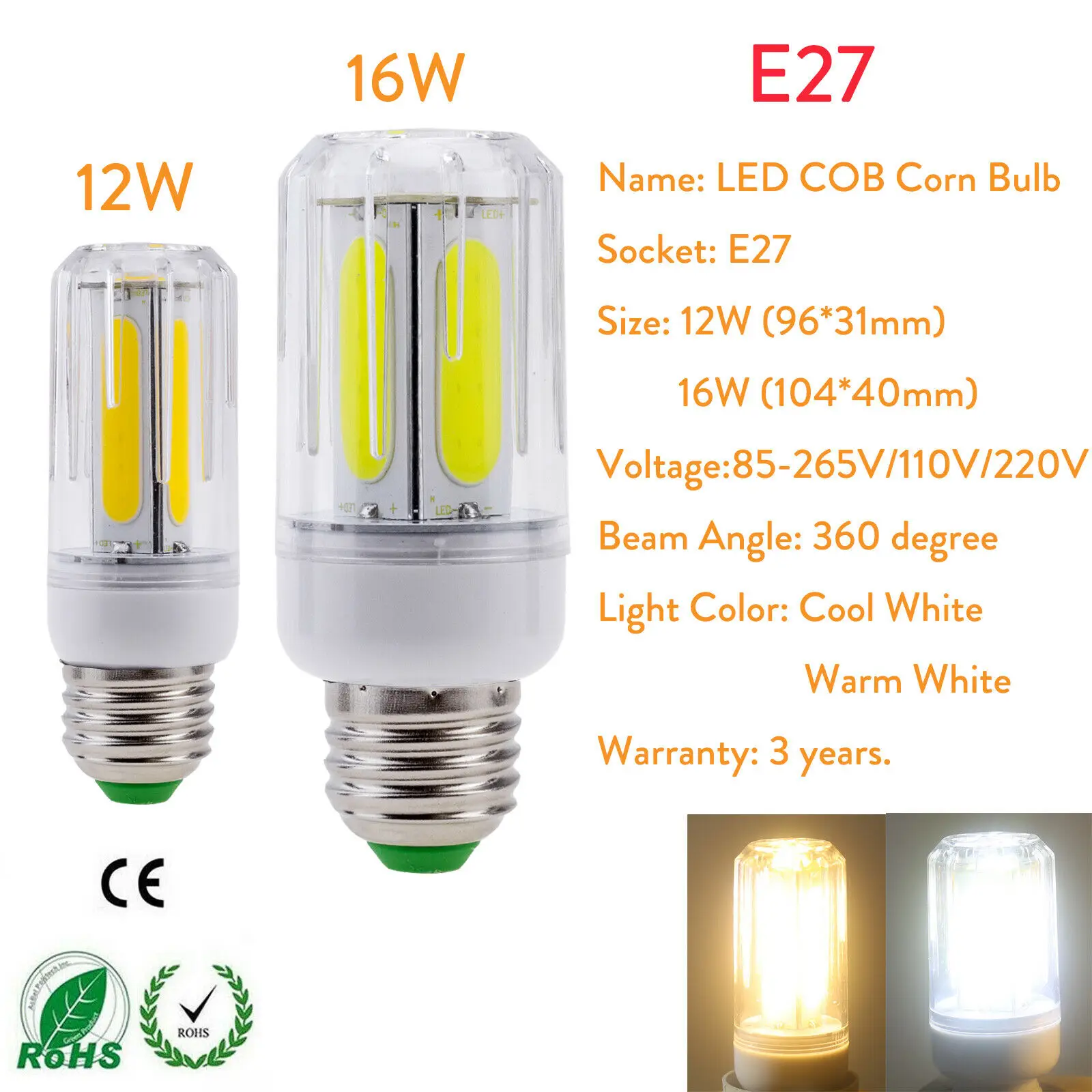 5pcs led cob corn light bulbs e27 e26 e14 e12 b22 lamps 220v 110v 12w 16w bright white ampoule bombilla for home house bedroom free global shipping