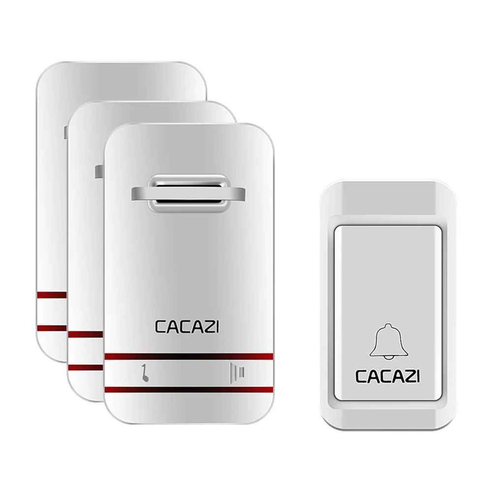 1 button 3 receiver CACAZI автономный водонепроницаемый беспроводной дверной звонок светодиодный светильник без батареи Домашний Беспроводной звонок США ЕС Великобритания вилка 1 Кнопка 1 2 3 приемник - Цвет: 1 button 3 receiver