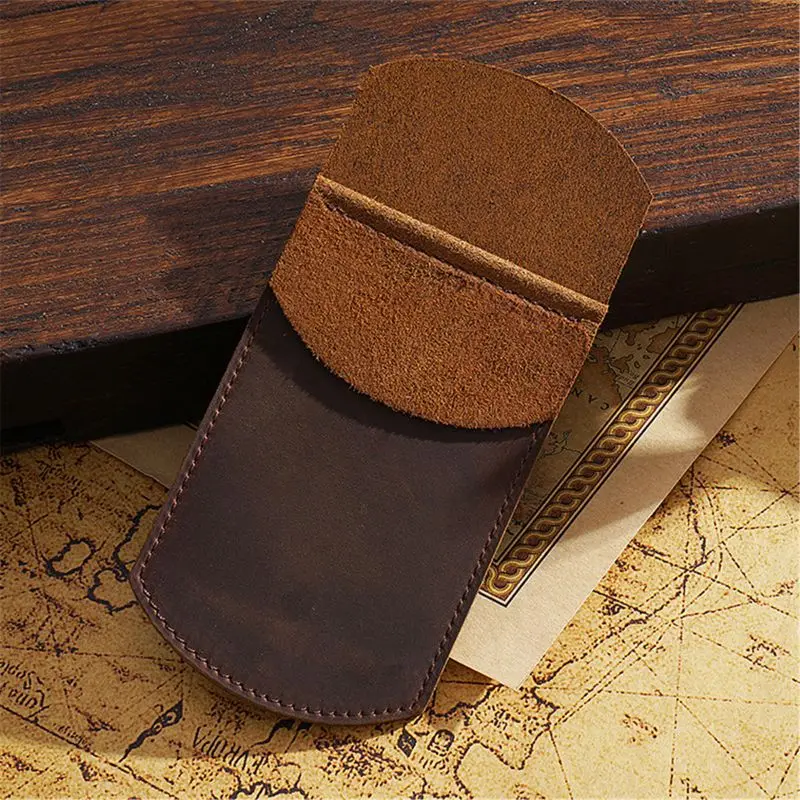 

Portable Work Pouch Pocket Protector Genuine Leather Pencil Case Holder