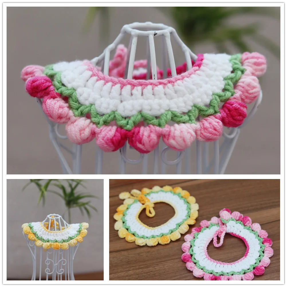 

Ручная работа, вязаный кошка, искусственные цветы, собака, бандана, товары для домашних животных, милое ожерелье для домашних животных, шарф