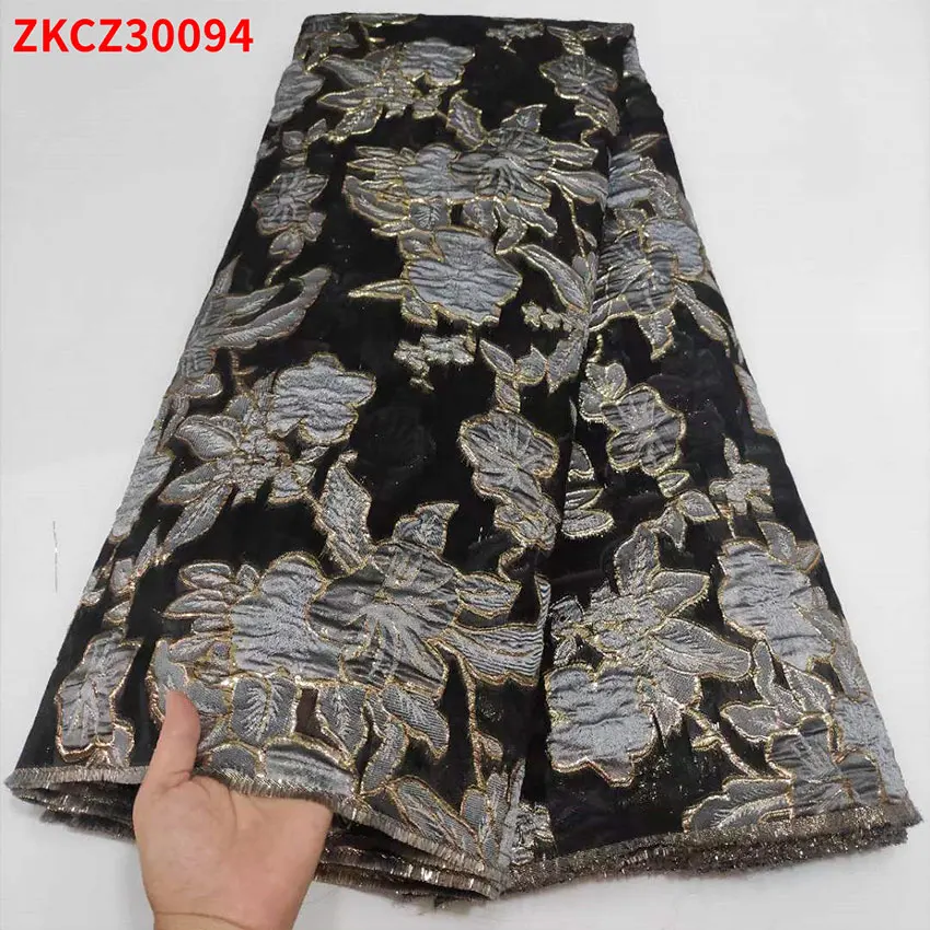 

New style African mesh jacquard lace printed fabric ladies dress ZKCZ30094