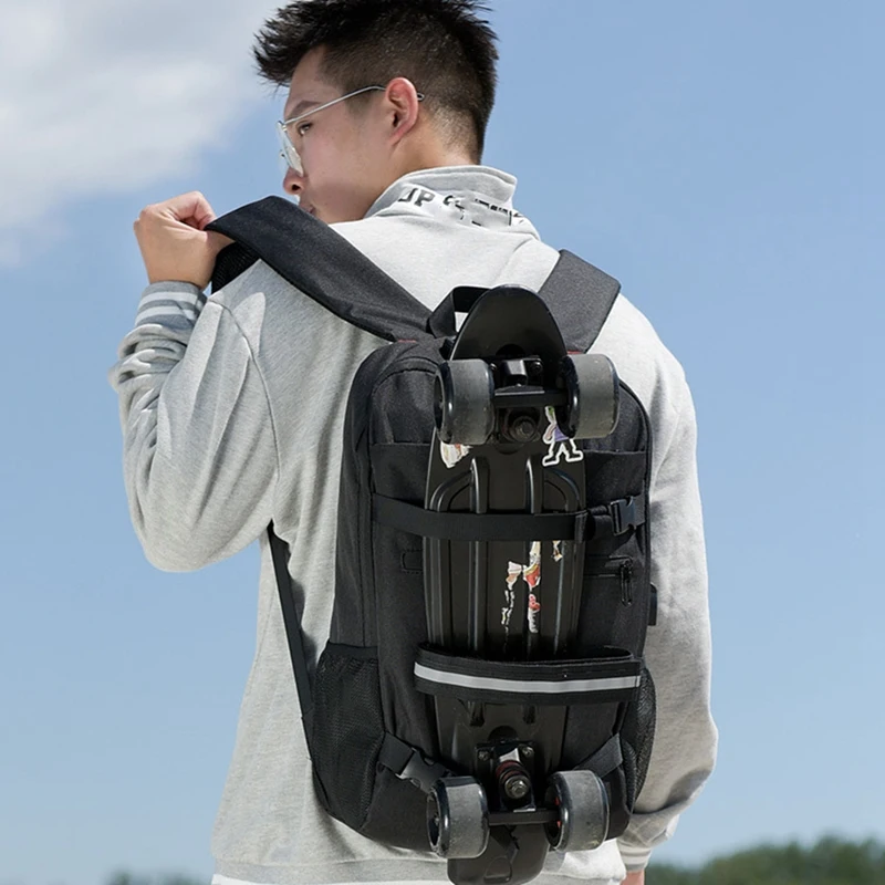 

Skateboard Backpack Anti-Theft Password Lock USB Charging Shoulder Bag for Travel Leisure Computer Longboard Bag