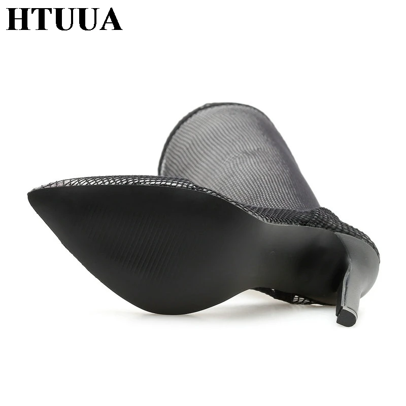 HTUUA/; пикантные сетчатые Сапоги выше колена; женская летняя обувь; женские босоножки из прозрачного ПВХ с острым носком на высоком тонком каблуке; SX2885