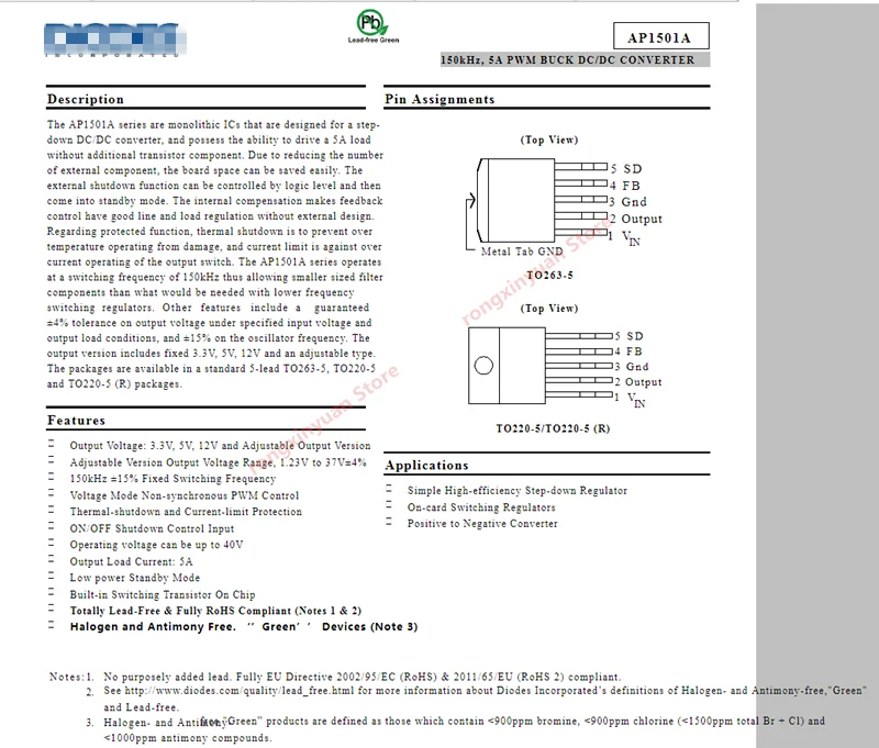 10 шт. AP1501AK5L 13 AP1501A K5L AP1501AK5G AP1501AK5 1501A 150 кГц 5A ШИМ БАК DC/DC преобразователь 100% Новый