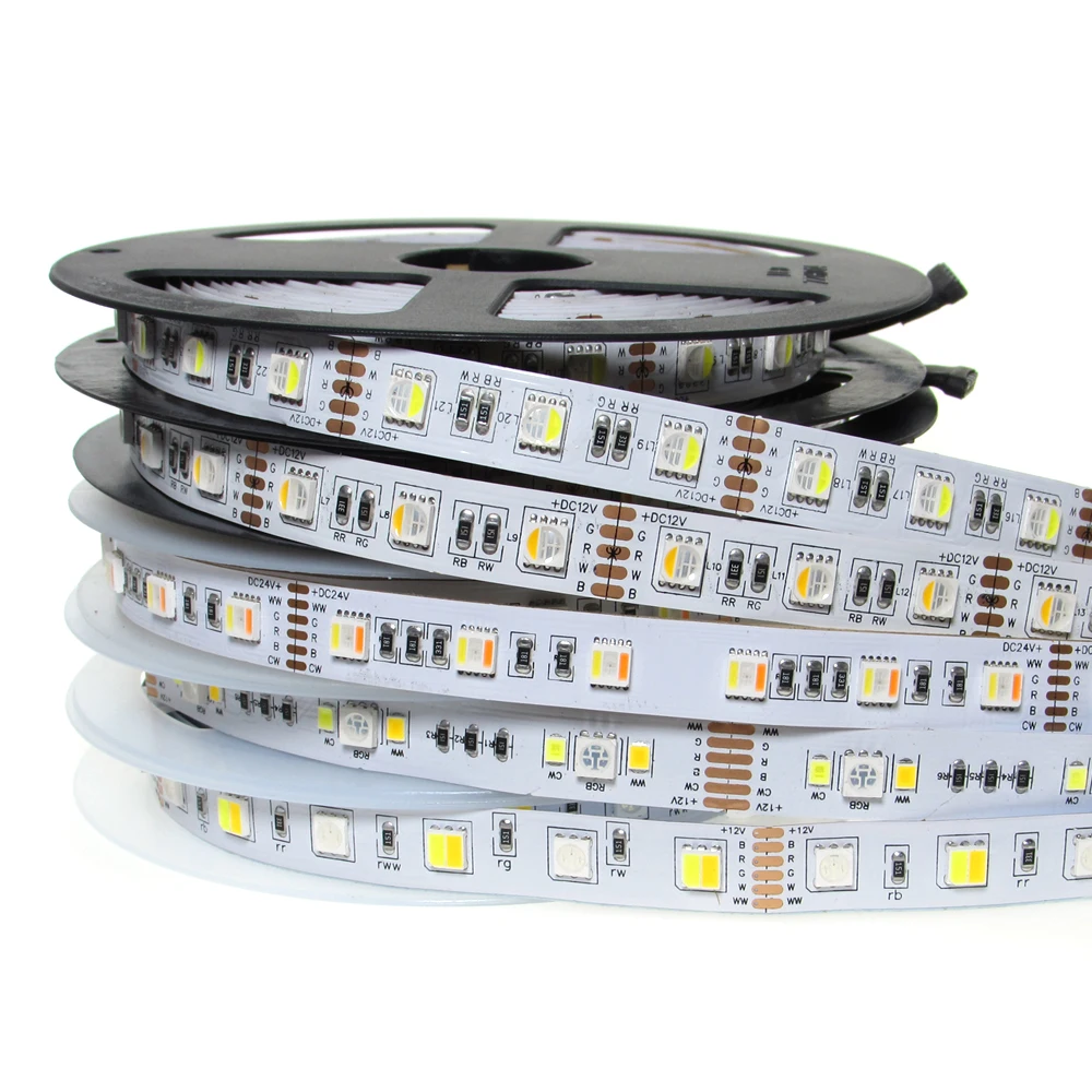 

12V 24V LED Strip Light RGB Tape SMD 5050 60leds/m 12mm PCB 4in1 5in1 RGB+CCT 5 Colors In 1 Chip CW+RGB+WW RGBW RGBWW Home Decor