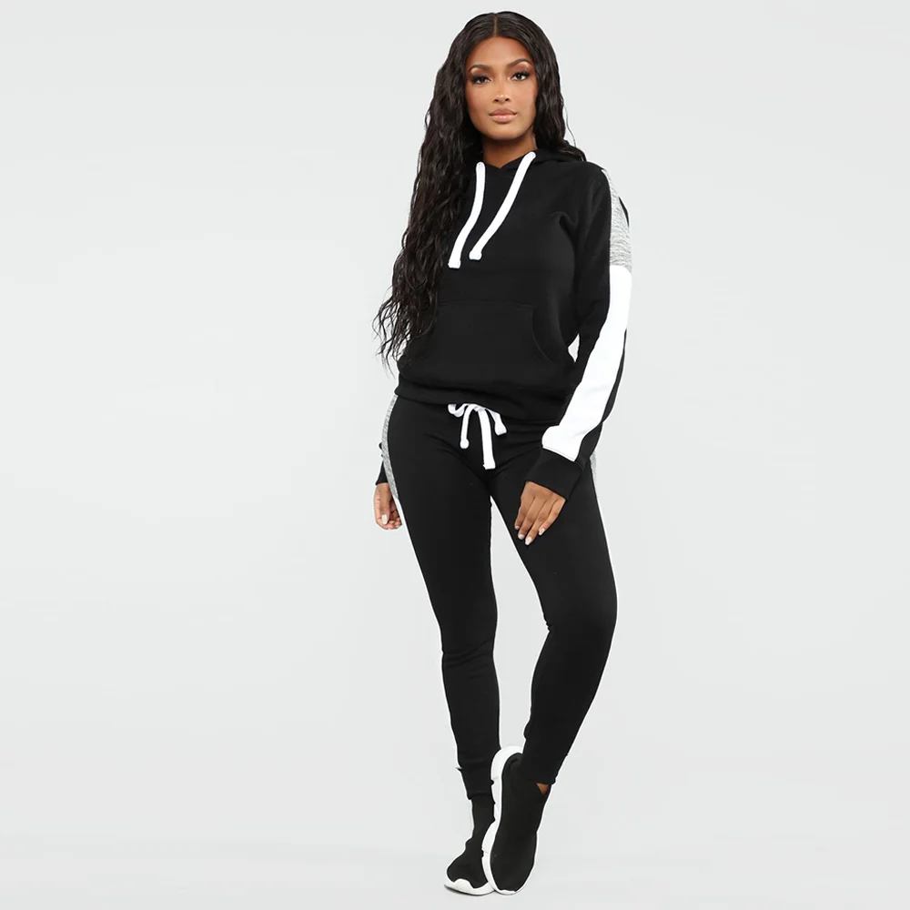 

Active Wear Workout Sporty Sweatsuit Women's Sets Hooded Long Sleeve Loose Sweatshirt and Drawstring Skinny Trouser Co Ord Suits