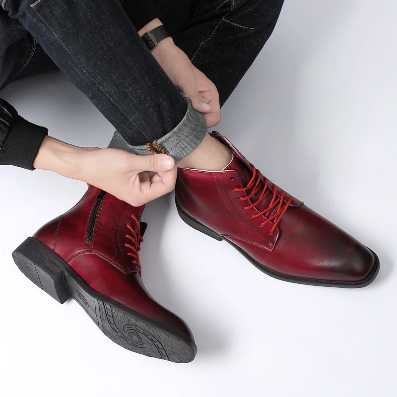 Ботинки мужские из натуральной кожи теплые полусапожки мех зимняя обувь большие