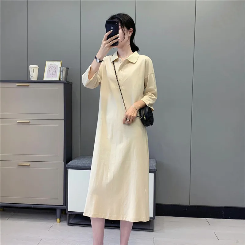 

GOOHOJIO Women Casual Sashes A Line Party Dress Ladies Button Turn Down Collar OL Style Shirt Dress 2019 Summer Solid Knee Dress