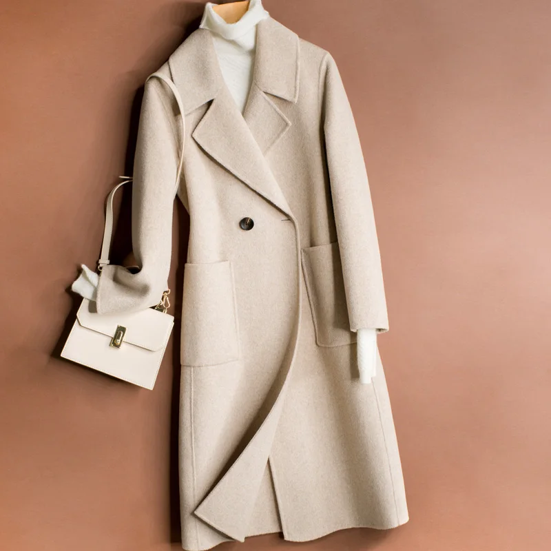 2021 осень зима высокое качество двусторонняя кашемировое пальто для женщин
