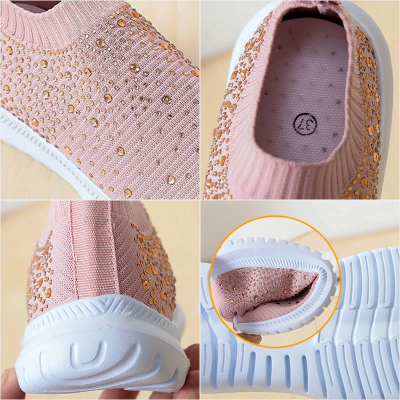 

2020 Sneakers Women Vulcanized Woman Diamonds Shoes Female Platform Wedges Women's Casual Ladies Slip On Footwear Plus Szie