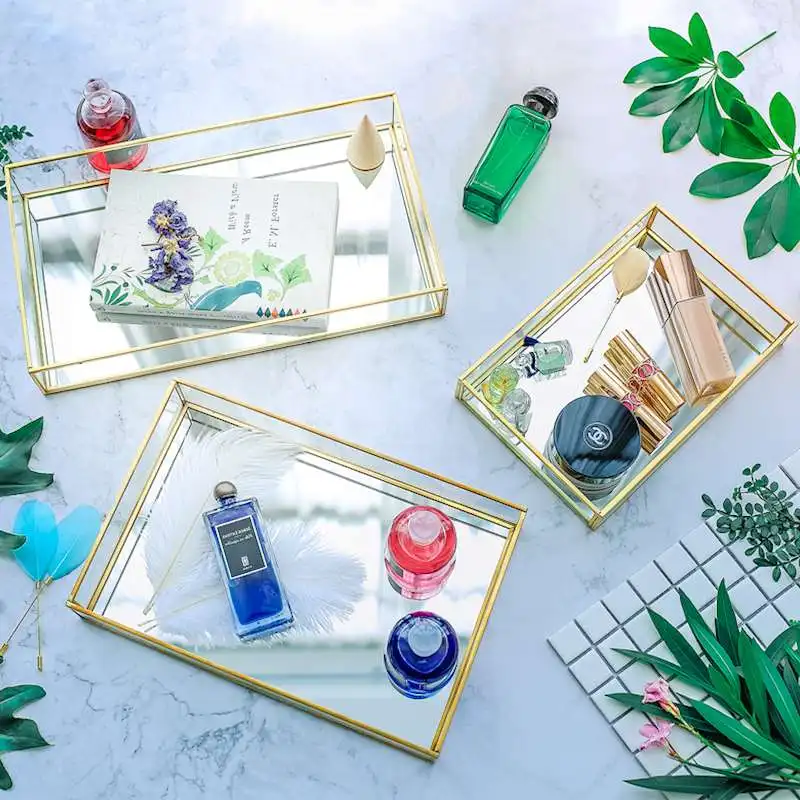 Скандинавский Золотой стеклянный поднос для хранения десертов ручной работы