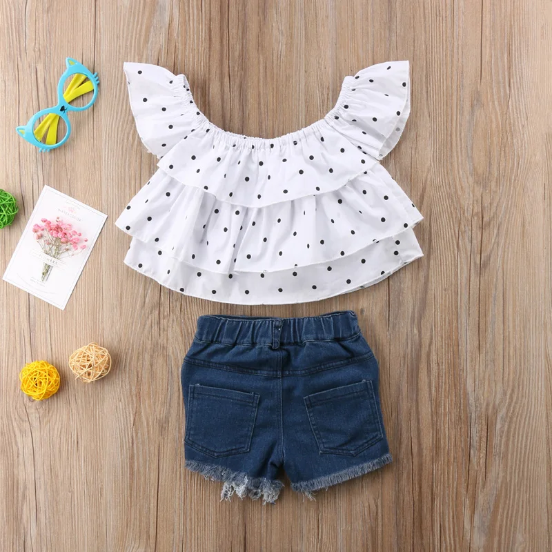 Новый Модный комплект детской одежды для маленьких девочек Милая футболка в
