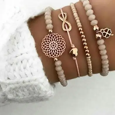 GTQ Boho сердце Оранжевые Бусины Браслет Набор для женщин Цветочные Цепи