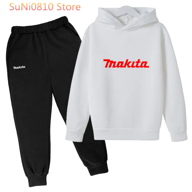 

MAKITA Spring Autumn Pure Cotton Sportswear Tops Set Boys Sweatshirt Sports Pants Girls Sportswear Kids Two-piece Suit 100-160
