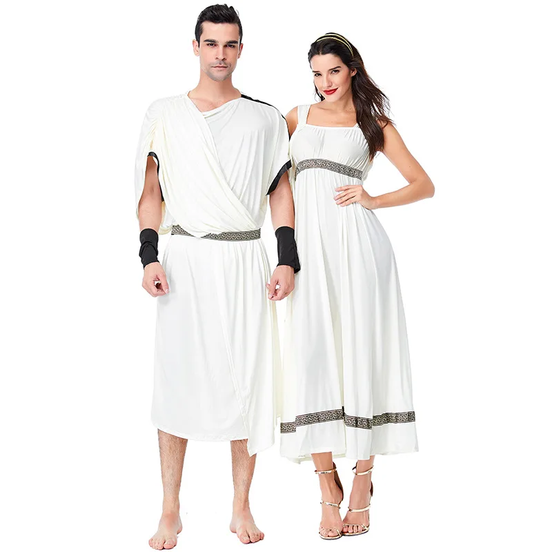 Umorden Men's Grecian Toga Women's Greek Goddess Costumes Couple Halloween Carnival Purim Party Fancy Dress Cosplay