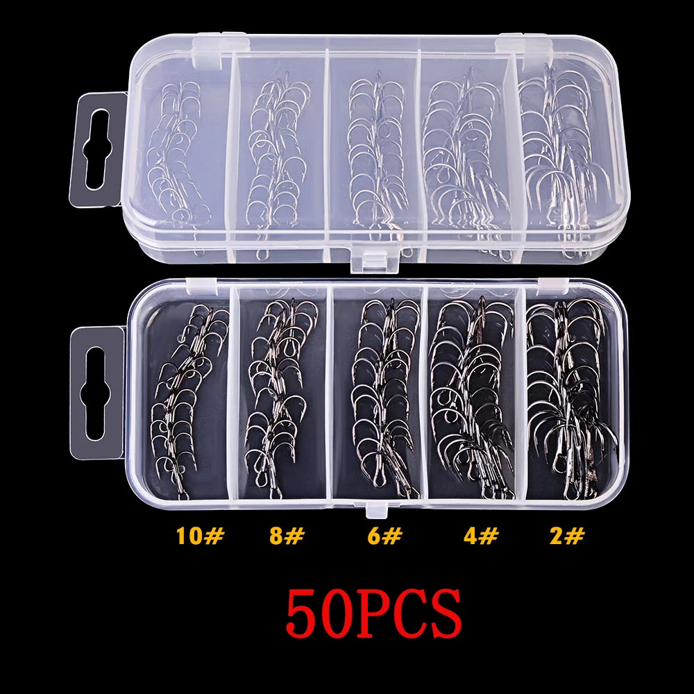 

Рыболовный крючок 50 шт./кор. 2 #/4 #/6 #/8 #/10 # бронзовых морских рыболовных крючков высокого качества черный Цвет джиг большой крюк тройными крюч...