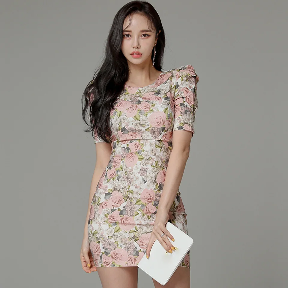 Элегантное офисное платье с цветочным принтом лето 2022 мини-платье в Корейском